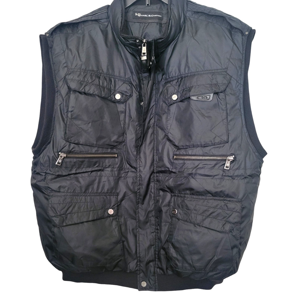 Marc Buchanan Black Puffer Vest Multi Pockets Size XXL
